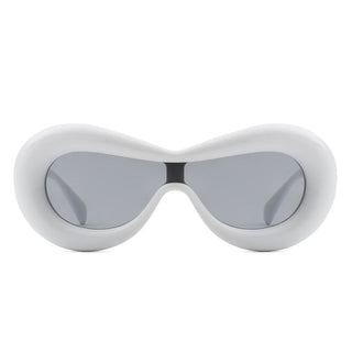 Argo Oversized Y2K Inflated Frame Sunglasses with white frames (front view).