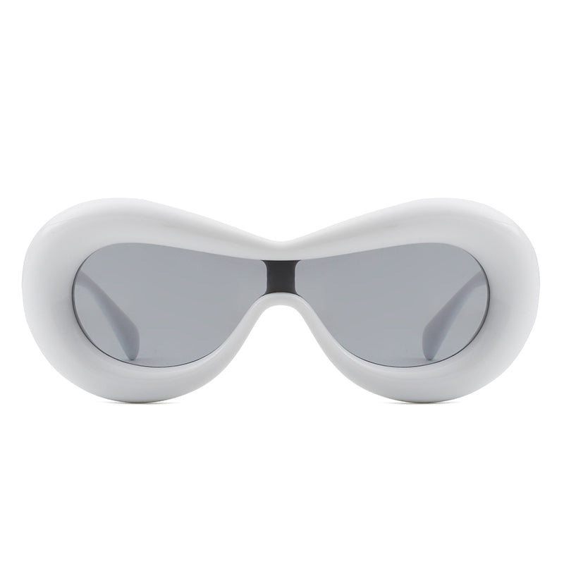 Argo Oversized Y2K Inflated Frame Sunglasses with white frames (front view).