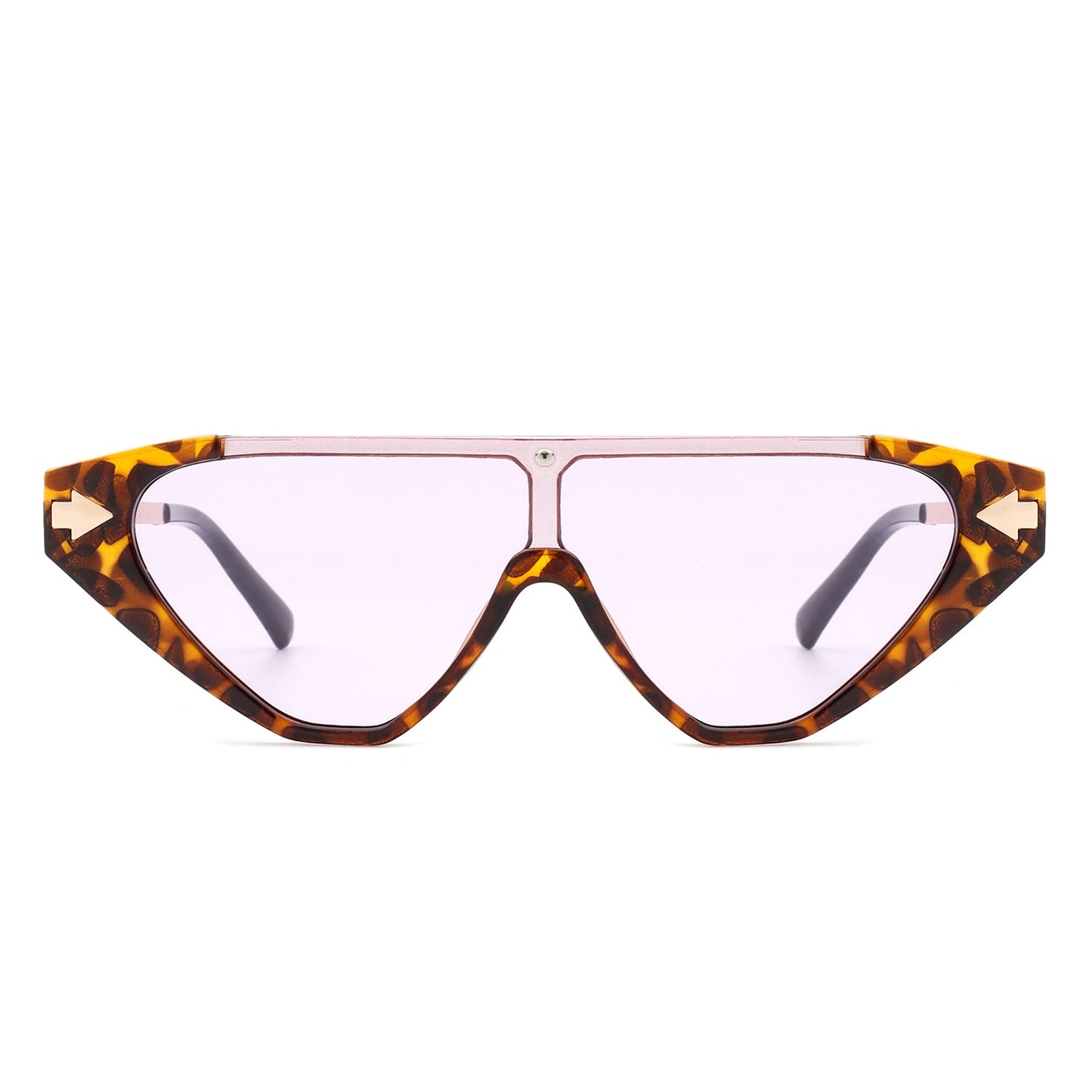 Zedillia Triangle Retro Sunglasses with brown and gold frames and pink lens (front view).