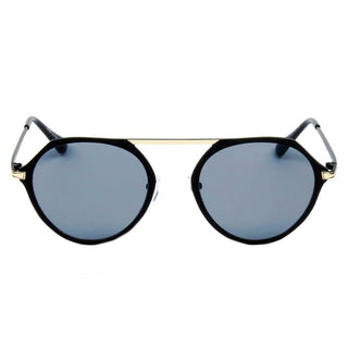 Modern Flat Top Slender Frame Sunglasses gold frame gray lens front view
