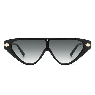 Zedillia Triangle Retro Sunglasses with black and gold frames (side view).