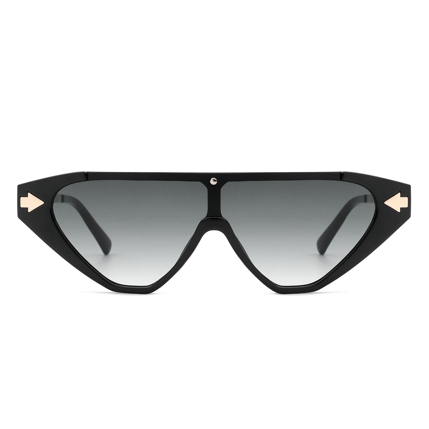 Zedillia Triangle Retro Sunglasses with black and gold frames (side view).