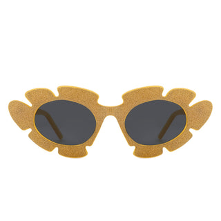 Quiveria Cut-Out Cat-Eye Flower Sunglasses with yellow glitter frames (front view)