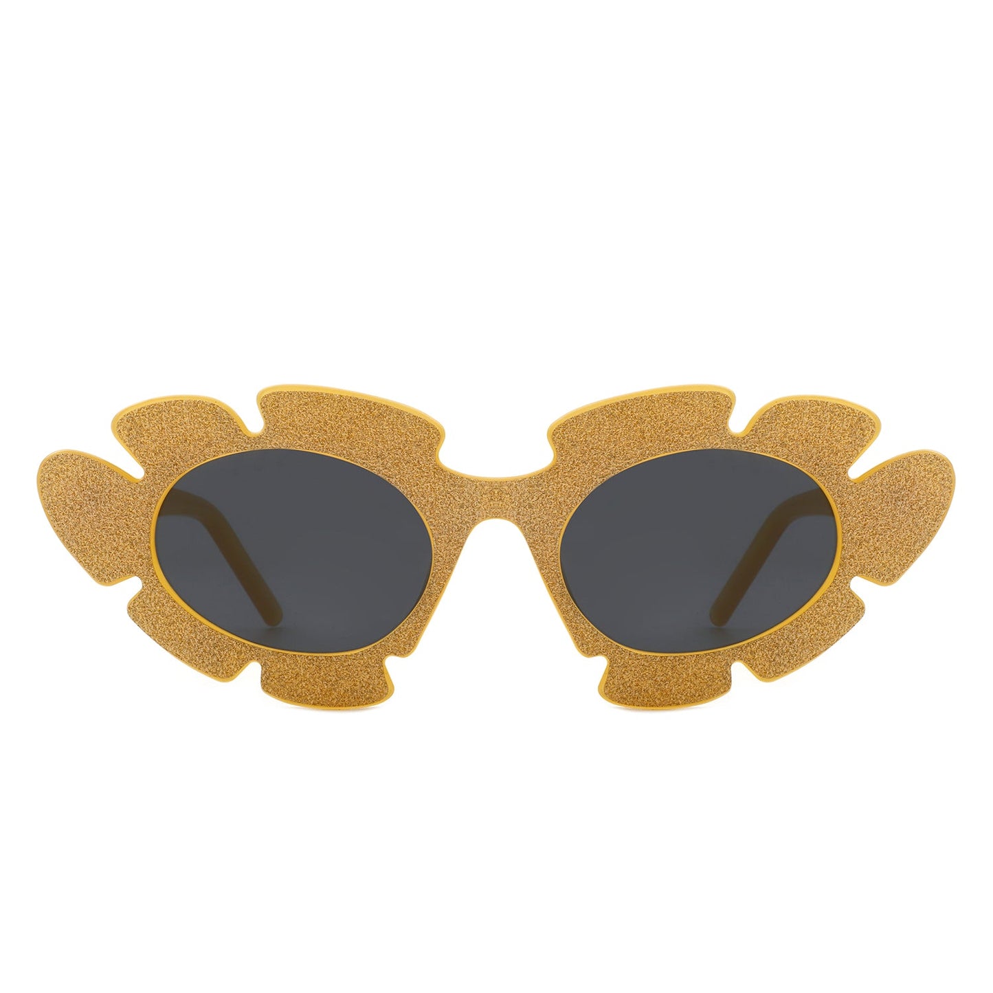 Quiveria Cut-Out Cat-Eye Flower Sunglasses with yellow glitter frames (front view)