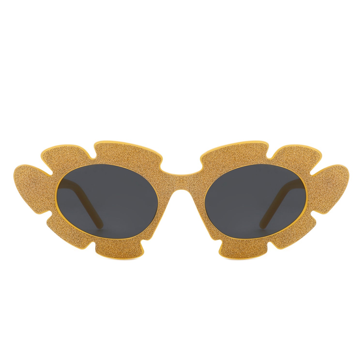 Quiveria Cut-Out Cat-Eye Flower Sunglasses with yellow glitter frames (front view)