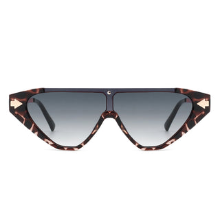 Zedillia Triangle Retro Sunglasses with brown and gold frames and coffee lens (front view).