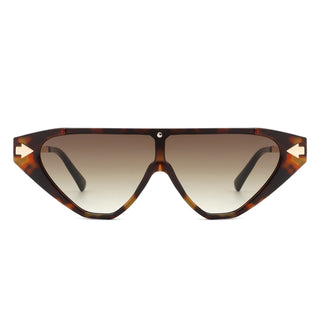 Zedillia Triangle Retro Sunglasses with brown and gold frames and brown lens (front view).