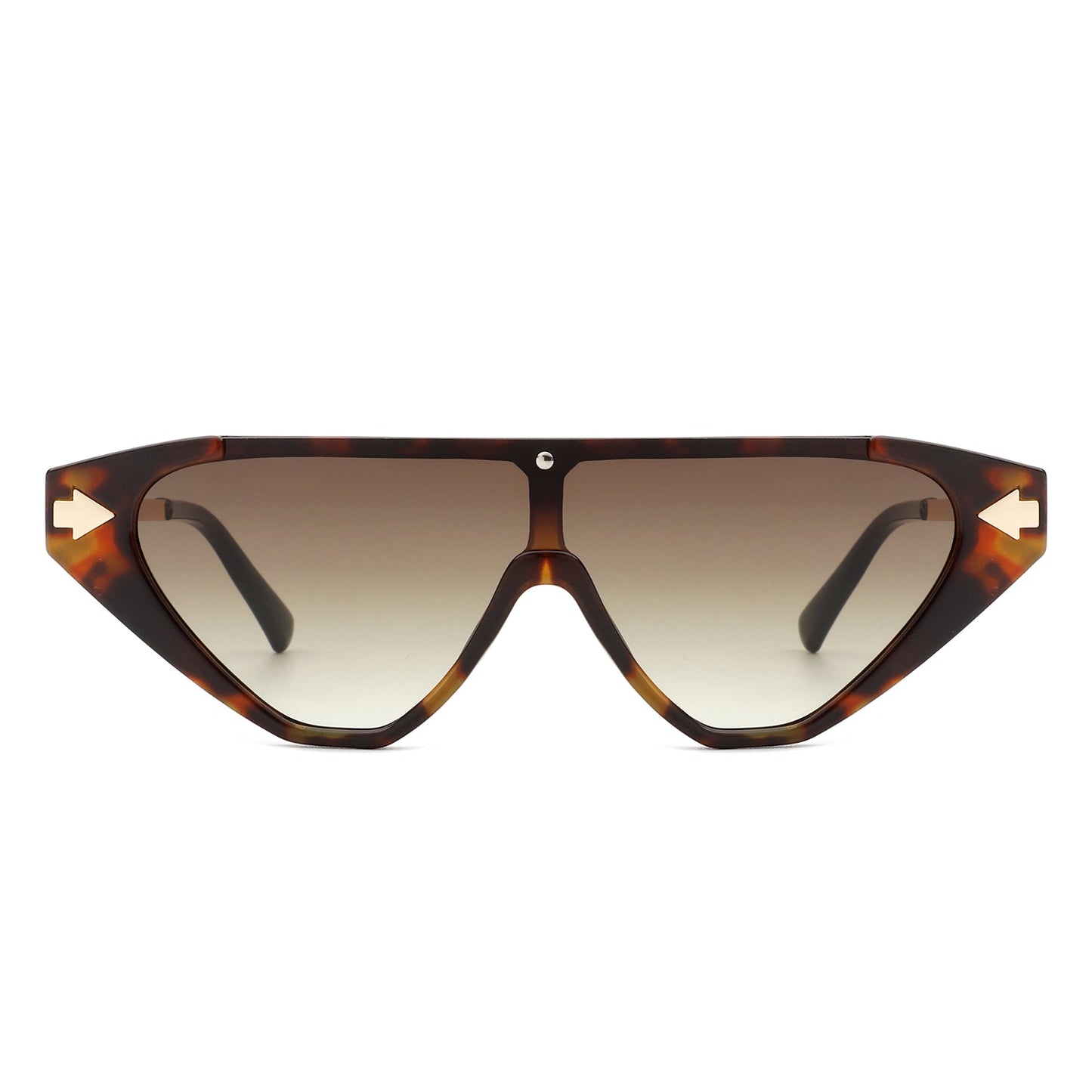 Zedillia Triangle Retro Sunglasses with brown and gold frames and brown lens (front view).