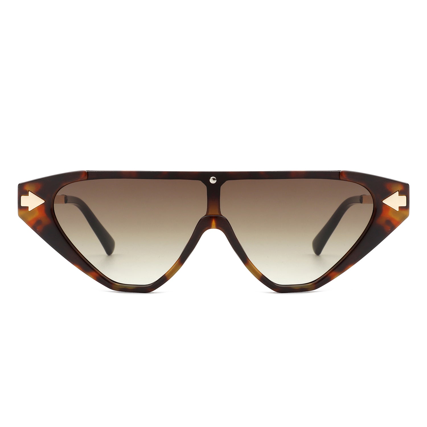 Zedillia Triangle Retro Sunglasses with brown and gold frames and brown lens (front view).