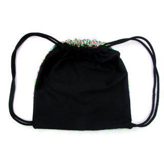 Amulet Drawstring Backpack - green, pink and white with black straps and black back