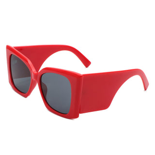 Skydusts Oversize Chunky Sunglasses with red frames (side view).