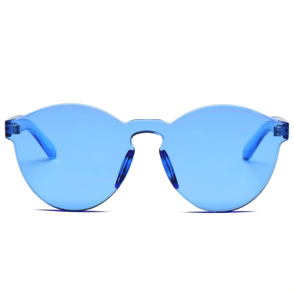 Hipster Translucent Monochromatic Blue  Candy Colorful Sunglasses Front View