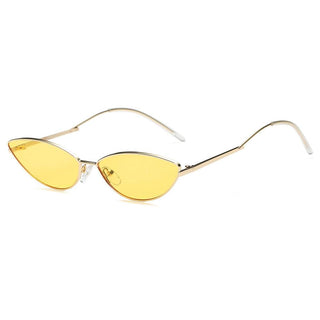 Retro Slim, Metal Sunglasses with gold frame and yellow lens (side view).