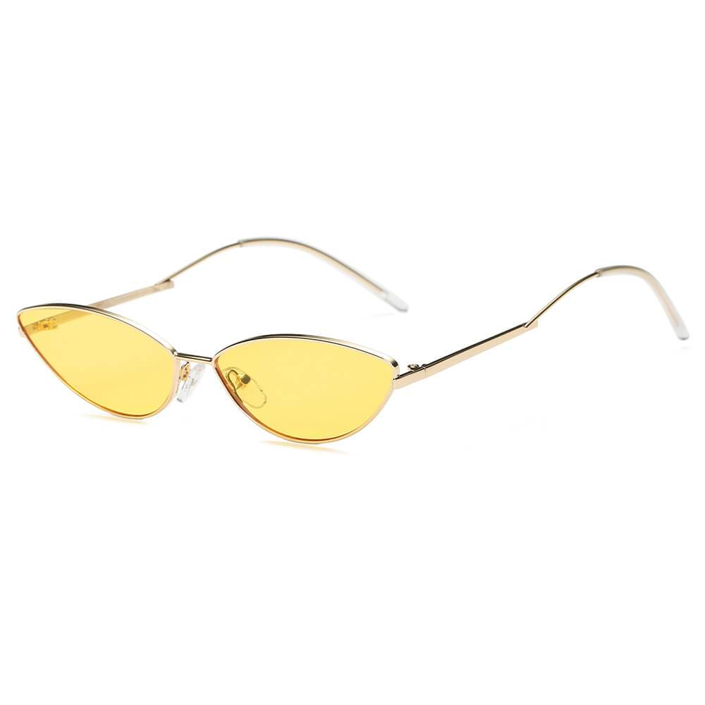 Retro Slim, Metal Sunglasses with gold frame and yellow lens (side view).