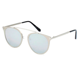 Modern Horn Rimmed Metal Frame Sunglasses silver and gray side view