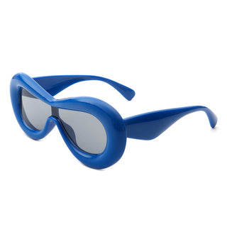 Argo Oversized Y2K Inflated Frame Sunglasses with blue frames (side view).