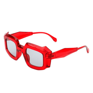 Chunky Geometric Sunglasses with plastic red frames (side view)