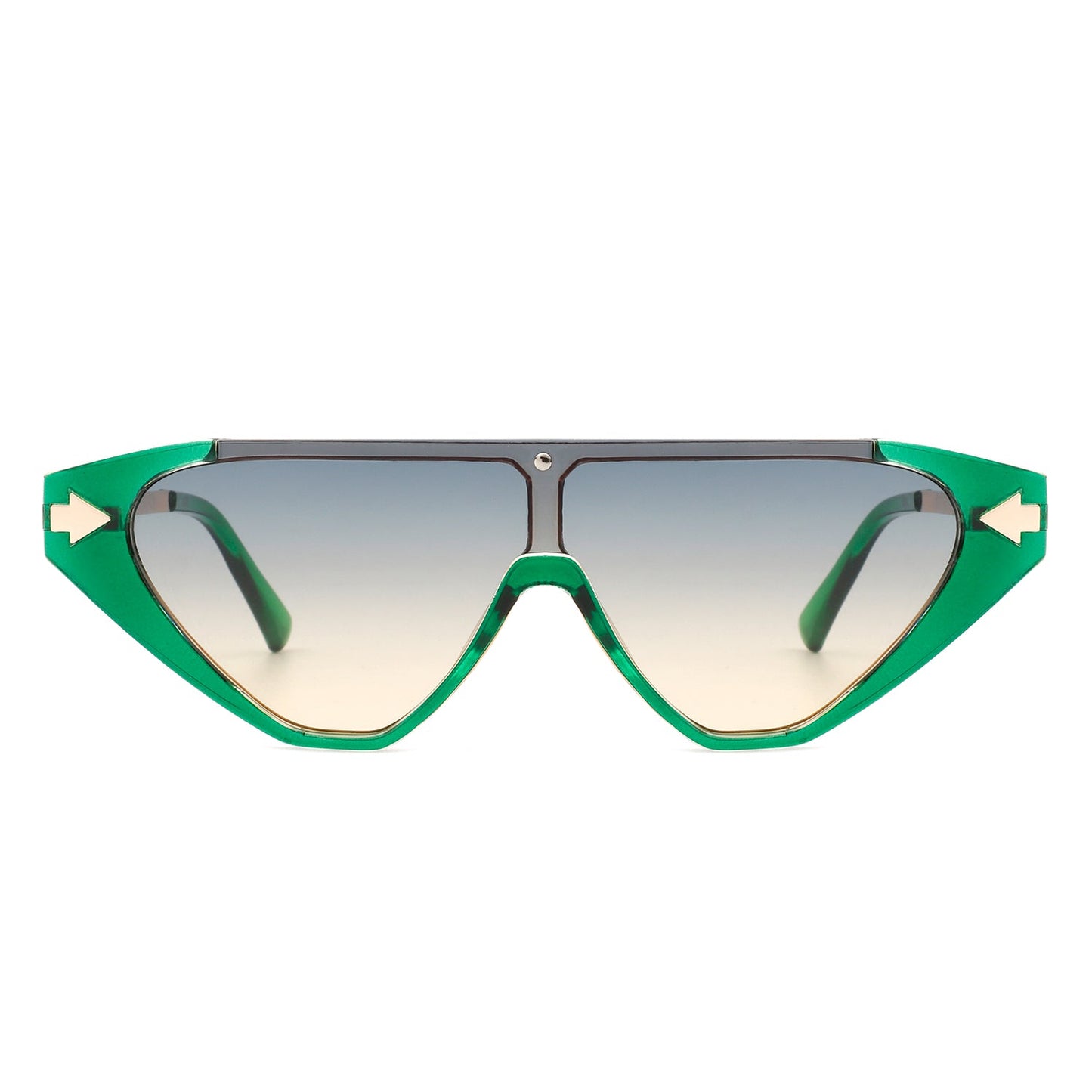 Zedillia Triangle Retro Sunglasses with green and gold frames (front view).