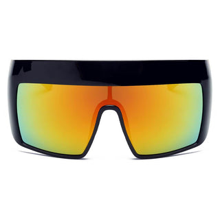 FOLSOM Oversize Shield Sunglasses with black frames and orange lens (front view).