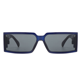 Retro Wraparound Sunglasses with blue colored frames (front view).