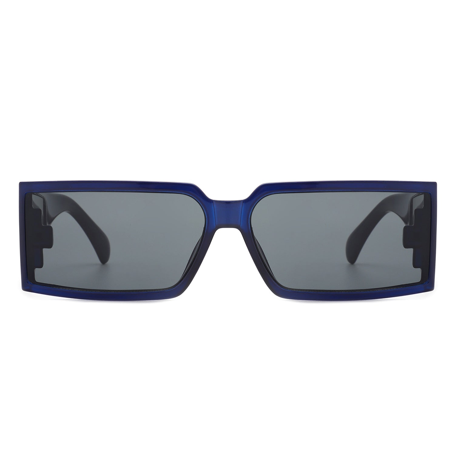 Retro Wraparound Sunglasses with blue colored frames (front view).