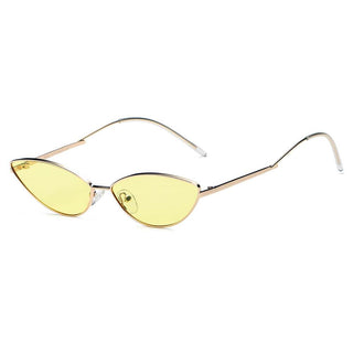 Retro Slim, Metal Sunglasses with gold frame and light yellow lens (side view).