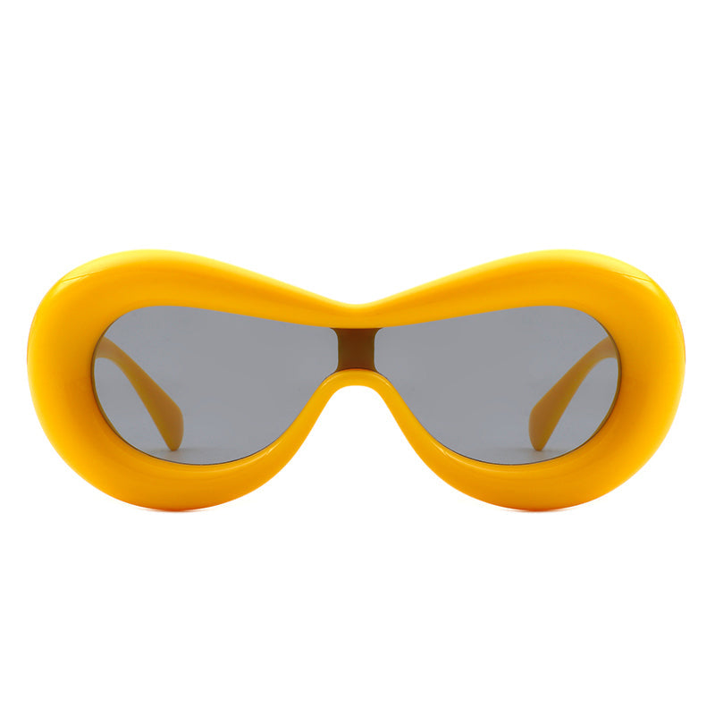 Argo Oversized Y2K Inflated Frame Sunglasses with yellow frames (front view).