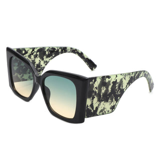 Skydusts Oversize Chunky Sunglasses with black front frames and green tortoise side (side view)