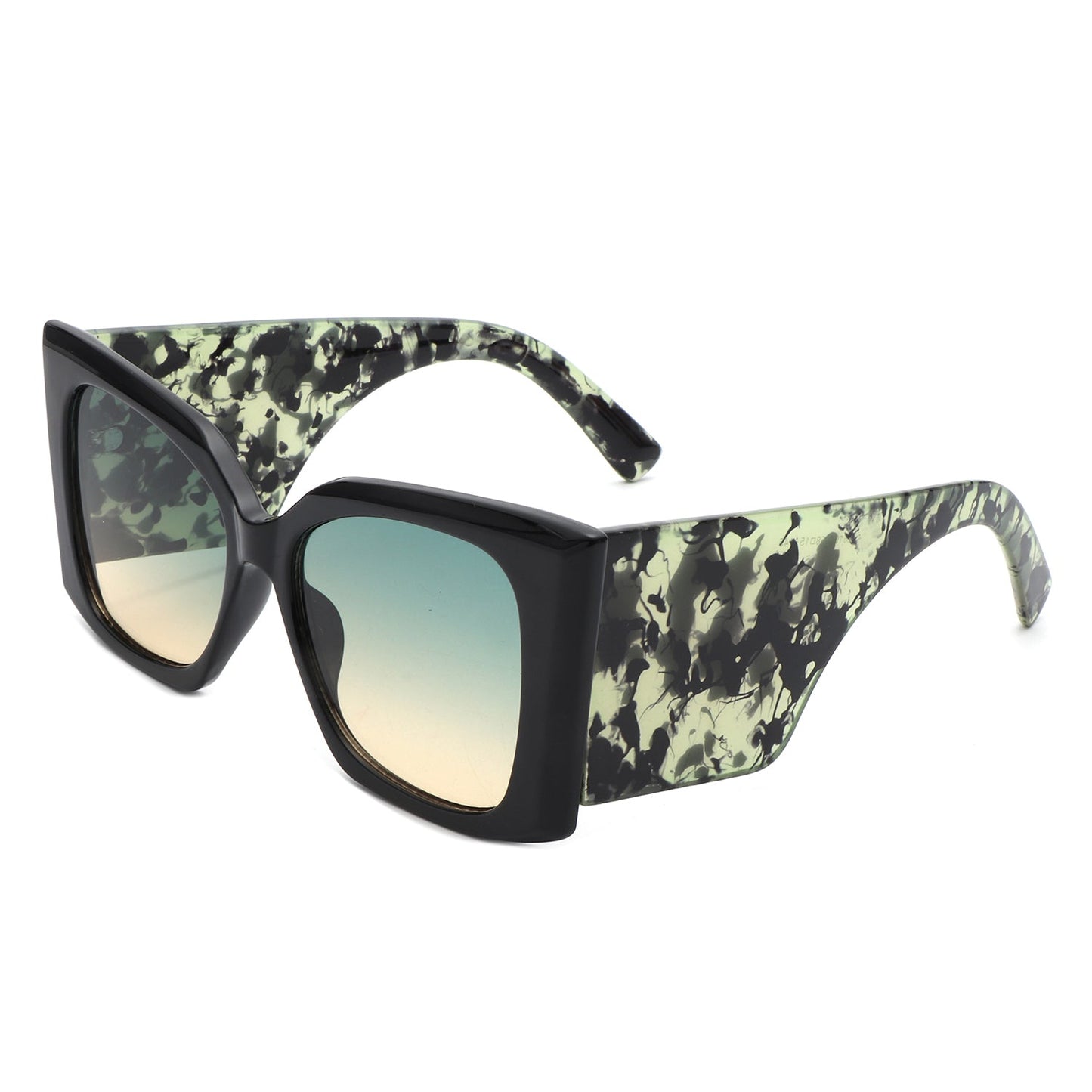 Skydusts Oversize Chunky Sunglasses with black front frames and green tortoise side (side view)