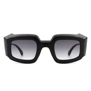 Chunky Geometric Sunglasses with plastic black frames (front view)