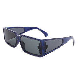 Retro Wraparound Sunglasses with blue colored frames (side view).