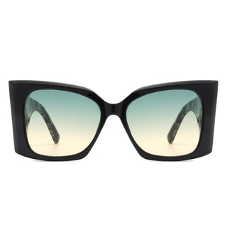 Skydusts Oversize Chunky Sunglasses with black front frames and green tortoise side (front view)