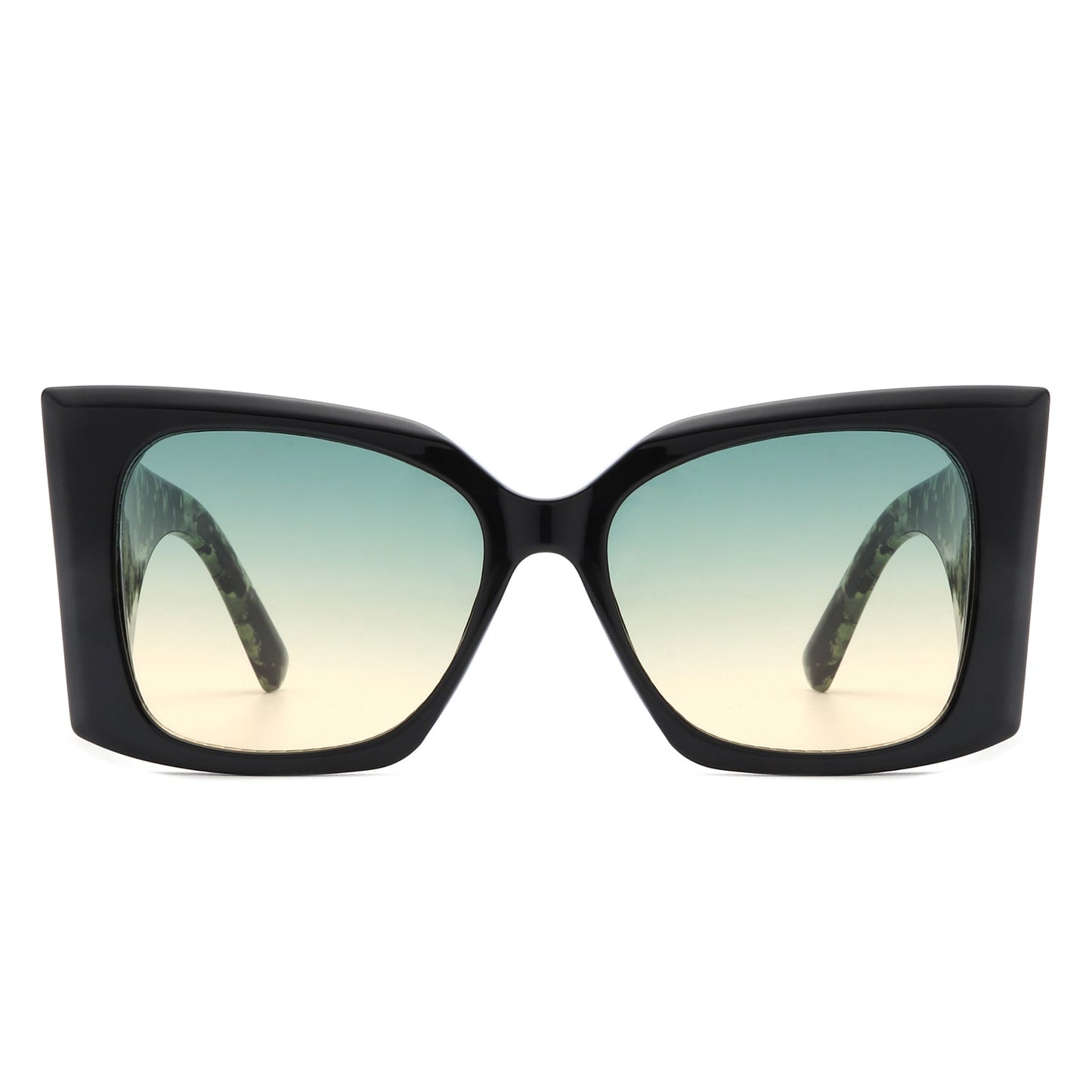 Skydusts Oversize Chunky Sunglasses with black front frames and green tortoise side (front view)