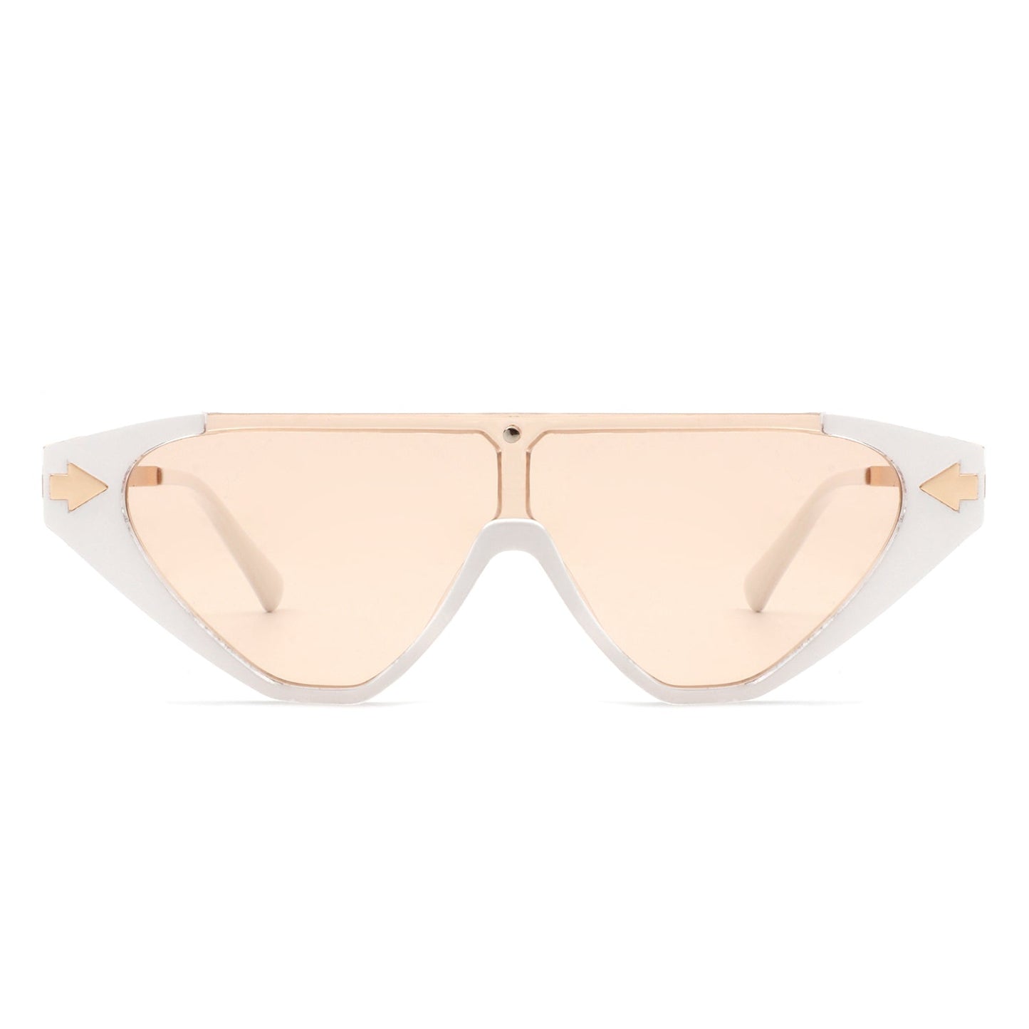 Zedillia Triangle Retro Sunglasses with white and gold frames and nude lens (front view).