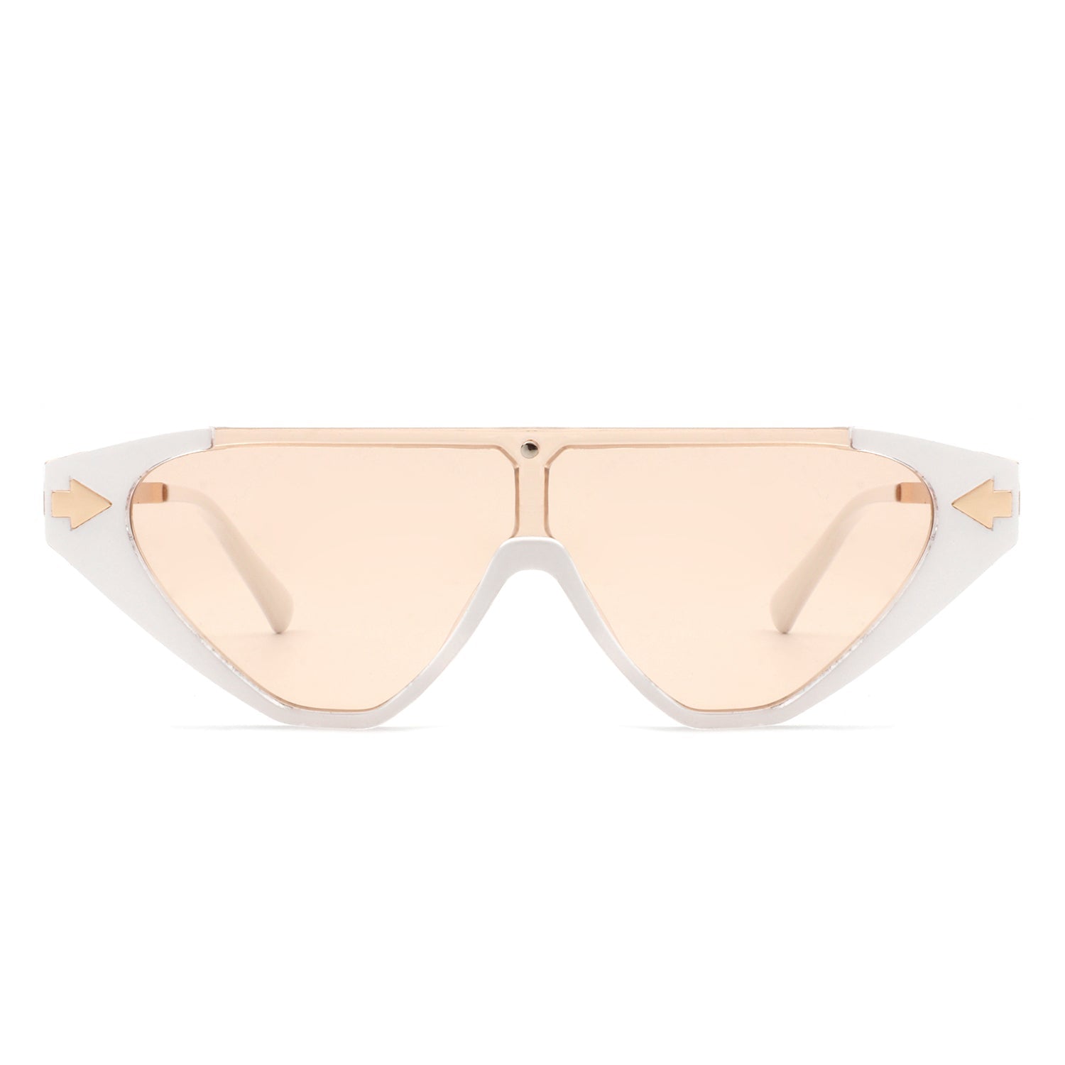 Zedillia Triangle Retro Sunglasses with white and gold frames and nude lens (front view).