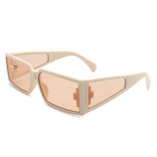 Retro Wraparound Sunglasses with cream colored frames (side view).