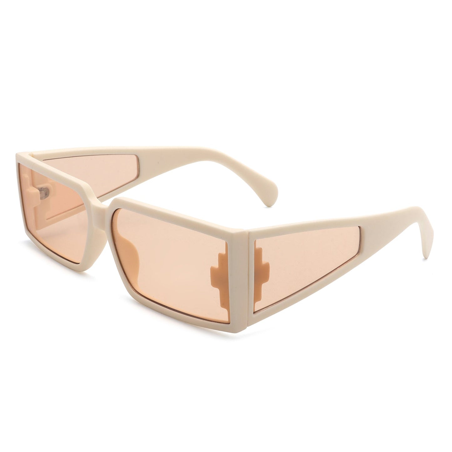 Retro Wraparound Sunglasses with cream colored frames (side view).