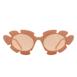 Quiveria Cut-Out Cat-Eye Flower Sunglasses with light pink glitter frames (front view)