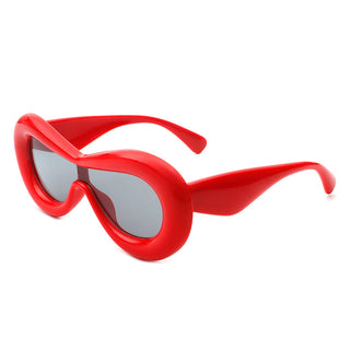 Argo Oversized Y2K Inflated Frame Sunglasses with red frames (side view).