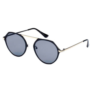 Modern Flat Top Slender Frame Sunglasses gold frame gray lens side  view