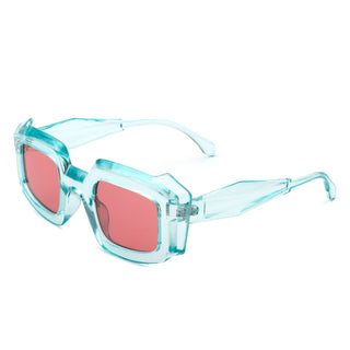 Chunky Geometric Sunglasses with plastic blue frames (side view)