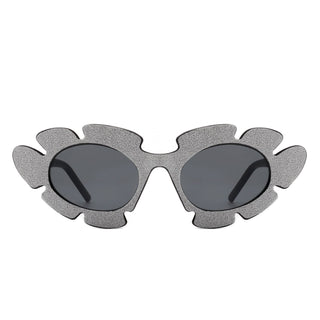 Quiveria Cut-Out Cat-Eye Flower Sunglasses with silver glitter frames (front view)