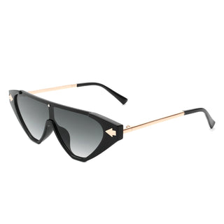 Zedillia Triangle Retro Sunglasses with black and gold frames (side view).