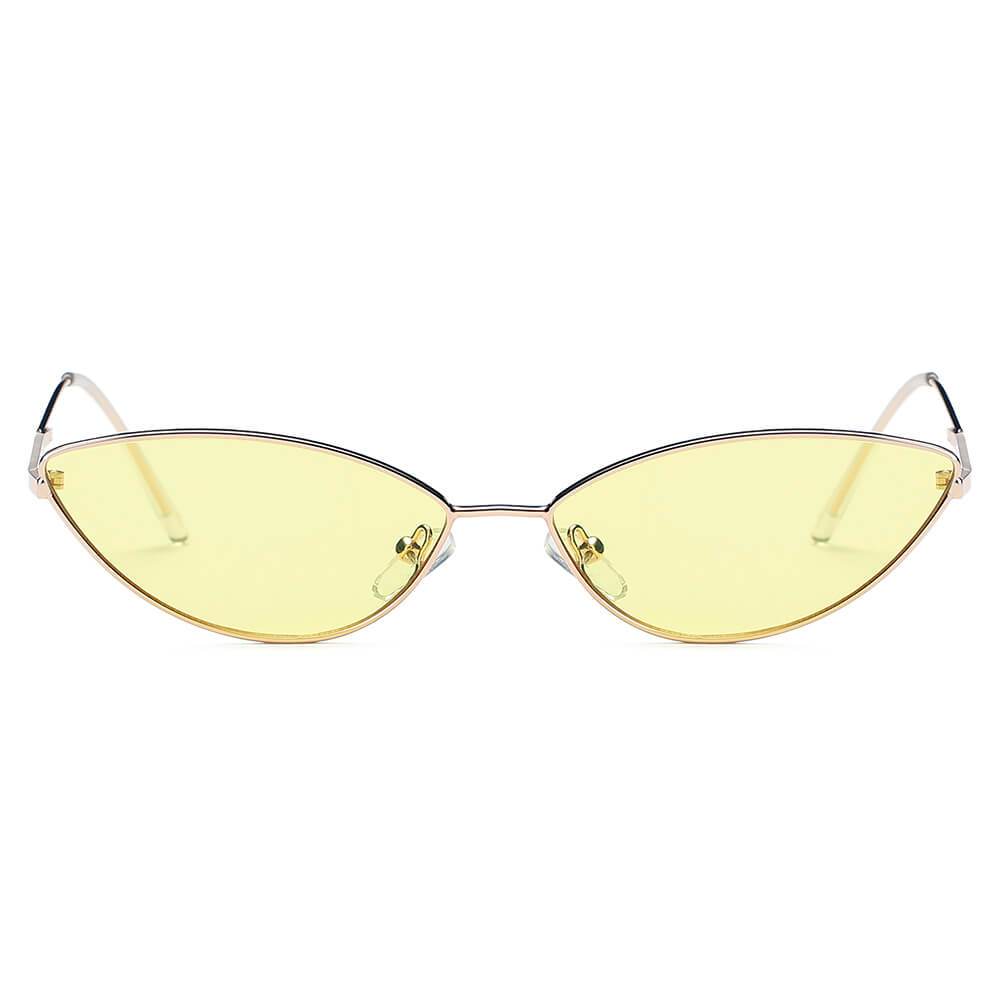 Retro Slim, Metal Sunglasses with gold frame and light yellow lens (front view).