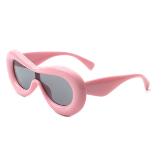Argo Oversized Y2K Inflated Frame Sunglasses with pink frames (side view).
