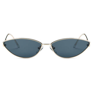 Retro Slim, Metal Sunglasses with gold frame and black lens (front view).